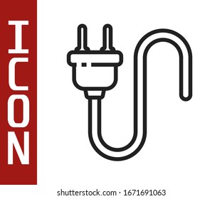 Black line Electric plug icon isolated on white background. Concept of connection and disconnection of the electricity.  Vector Illustration