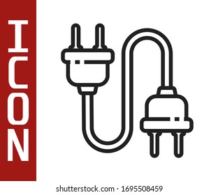 Icono de enchufe eléctrico de línea negra aislado en fondo blanco. Concepto de conexión y desconexión de la electricidad. Ilustración vectorial