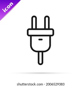 Icono de enchufe eléctrico de línea negra aislado en fondo blanco. Concepto de conexión y desconexión de la electricidad.  Vector
