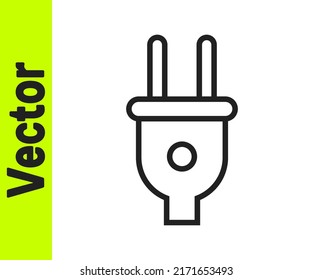 Icono de enchufe eléctrico de línea negra aislado en fondo blanco. Concepto de conexión y desconexión de la electricidad.  Vector