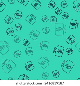 Black line Electric plug icon isolated seamless pattern on green background. Concept of connection and disconnection of the electricity.  Vector