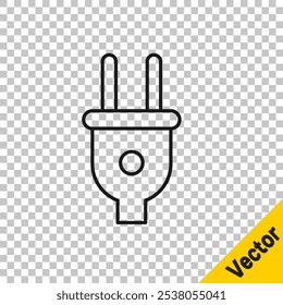 Línea negra Icono de enchufe eléctrico aislado sobre fondo transparente. Concepto de conexión y desconexión de la electricidad.  Vector