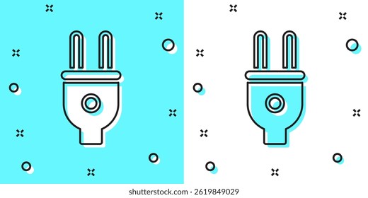 Black line Electric plug icon isolated on green and white background. Concept of connection and disconnection of the electricity. Random dynamic shapes. Vector
