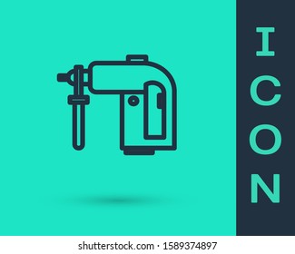 Black line Electric rotary hammer drill machine icon isolated on green background. Working tool for construction, finishing, repair work.  Vector Illustration