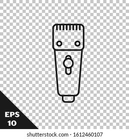 Black line Electrical hair clipper or shaver icon isolated on transparent background. Barbershop symbol.  Vector Illustration
