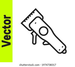 Black line Electrical hair clipper or shaver icon isolated on white background. Barbershop symbol.  Vector