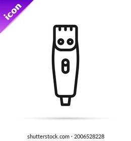 Black line Electrical hair clipper or shaver icon isolated on white background. Barbershop symbol.  Vector
