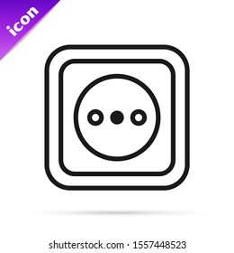 Black line Electrical outlet icon isolated on white background. Power socket. Rosette symbol.  Vector Illustration