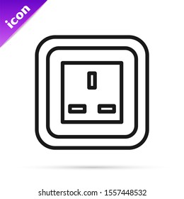 Black line Electrical outlet icon isolated on white background. Power socket. Rosette symbol.  Vector Illustration