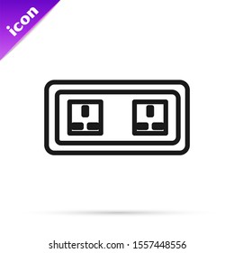 Black line Electrical outlet icon isolated on white background. Power socket. Rosette symbol.  Vector Illustration