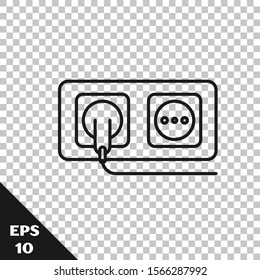 Black line Electrical outlet icon isolated on transparent background. Power socket. Rosette symbol.  Vector Illustration