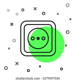 Black line Electrical outlet icon isolated on white background. Power socket. Rosette symbol.  Vector Illustration