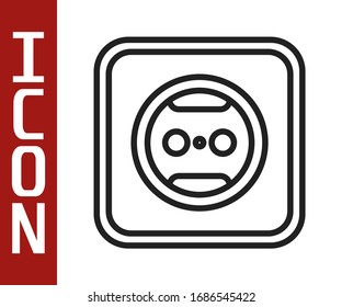 Black line Electrical outlet icon isolated on white background. Power socket. Rosette symbol.  Vector Illustration