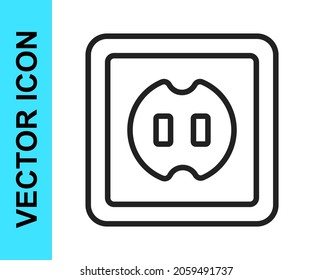 Black line Electrical outlet icon isolated on white background. Power socket. Rosette symbol.  Vector