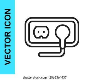 Schwarze Linie Elektrische Steckdose Symbol einzeln auf weißem Hintergrund. Netzstecker. Rosette Symbol.  Vektorgrafik