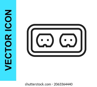 Black line Electrical outlet icon isolated on white background. Power socket. Rosette symbol.  Vector