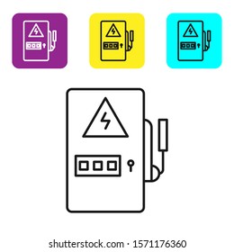 Black line Electrical panel icon isolated on white background. Set icons colorful square buttons. Vector Illustration