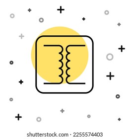 Icono de transformador eléctrico de línea negra aislado en fondo blanco. Formas dinámicas aleatorias. Vector