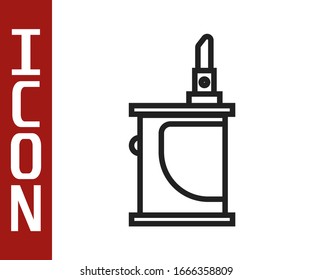 Schwarze Linie Elektronische Zigarette Symbol einzeln auf weißem Hintergrund. Antiquitätenrauchwerkzeug. Vaporizer-Gerät. Vektorillustration-Illustration