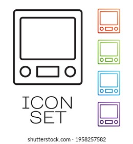 Black line Electronic scales icon isolated on white background. Weight measure equipment. Set icons colorful. Vector