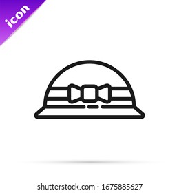 Black line Elegant women hat icon isolated on white background. 8 March. International Happy Women Day.  Vector Illustration