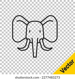 Black line Elephant icon isolated on transparent background.  Vector