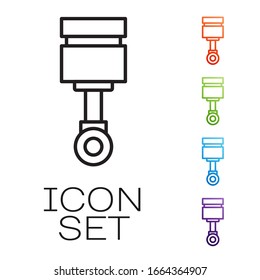 Icono del pistón del motor de línea negra aislado en fondo blanco. Signo del pistón del motor de Camión. Establecer iconos coloridos. Ilustración vectorial