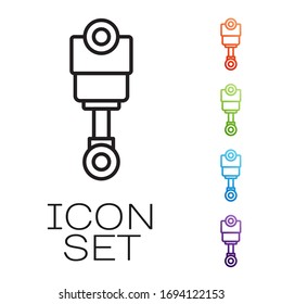 Black line Engine piston icon isolated on white background. Car engine piston sign. Set icons colorful. Vector Illustration