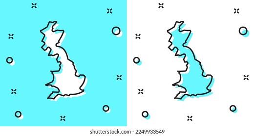 Black line England map icon isolated on green and white background. Random dynamic shapes. Vector