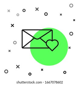 Black line Envelope with 8 March icon isolated on white background. Message love. Letter love and romance. International Happy Women Day.  Vector Illustration