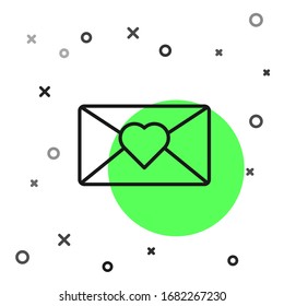 Sobre de línea negra con icono del 8 de marzo aislado en fondo blanco. Mensaje amor. Carta de amor y romance. Día Internacional de la Mujer Feliz. Ilustración vectorial