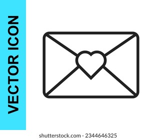 Black line Envelope with 8 March icon isolated on white background. Message love. Letter love and romance. International Happy Women Day.  Vector