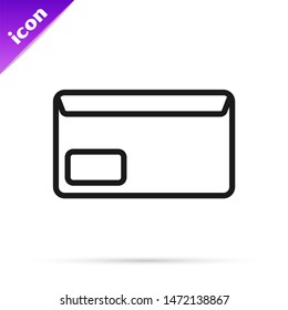 Black line Envelope icon isolated on white background. Email message letter symbol.  Vector Illustration