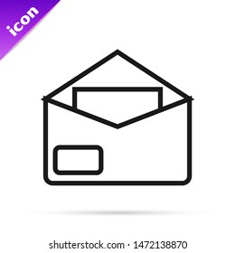 Black line Envelope icon isolated on white background. Email message letter symbol.  Vector Illustration
