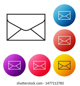 Black line Envelope icon isolated on white background. Email message letter symbol.  Set icons colorful circle buttons. Vector Illustration
