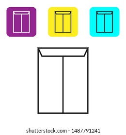 Black line Envelope icon isolated on white background. Email message letter symbol. Set icons colorful square buttons. Vector Illustration