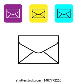 Black line Envelope icon isolated on white background. Email message letter symbol.  Set icons colorful square buttons. Vector Illustration