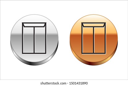 Black line Envelope icon isolated on white background. Email message letter symbol. Silver-gold circle button. Vector Illustration