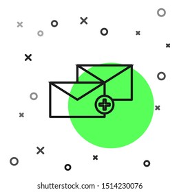 Black line Envelope icon isolated on white background. Received message concept. New, email incoming message, sms. Mail delivery service.  Vector Illustration