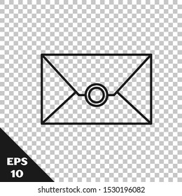 Black line Envelope icon isolated on transparent background. Email message letter symbol.  Vector Illustration