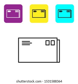 Black line Envelope icon isolated on white background. Email message letter symbol. Set icons colorful square buttons. Vector Illustration