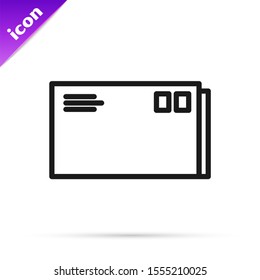 Black line Envelope icon isolated on white background. Email message letter symbol.  Vector Illustration