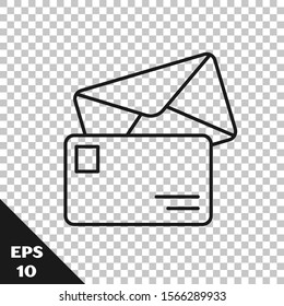 Black line Envelope icon isolated on transparent background. Email message letter symbol.  Vector Illustration