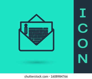 Black line Envelope icon isolated on green background. Email message letter symbol.  Vector Illustration