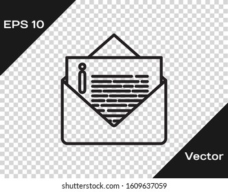 Black line Envelope icon isolated on transparent background. Email message letter symbol.  Vector Illustration