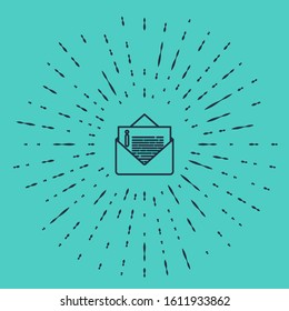 Black line Envelope icon isolated on green background. Email message letter symbol. Abstract circle random dots. Vector Illustration