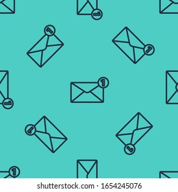 Black line Envelope icon isolated seamless pattern on green background. Received message concept. New, email incoming message, sms. Mail delivery service.  Vector Illustration