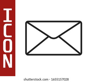 Icono sobre línea negra aislado en fondo blanco. Símbolo de carta de mensaje de correo electrónico.  Ilustración vectorial