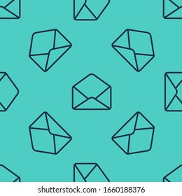 Icono de Sobre de línea negra aislado sin fisuras en fondo verde. Símbolo de carta de mensaje de correo electrónico. Ilustración vectorial