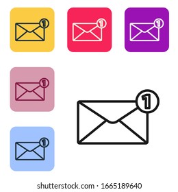 Black line Envelope icon isolated on white background. Received message concept. New, email incoming message, sms. Mail delivery service. Set icons in color square buttons. Vector Illustration